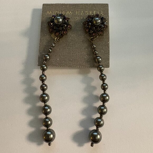 Miriam Haskell Jewelry - Signed Miriam Haskell gold metal, grey pearl & amethyst floral drop earrings NWT
